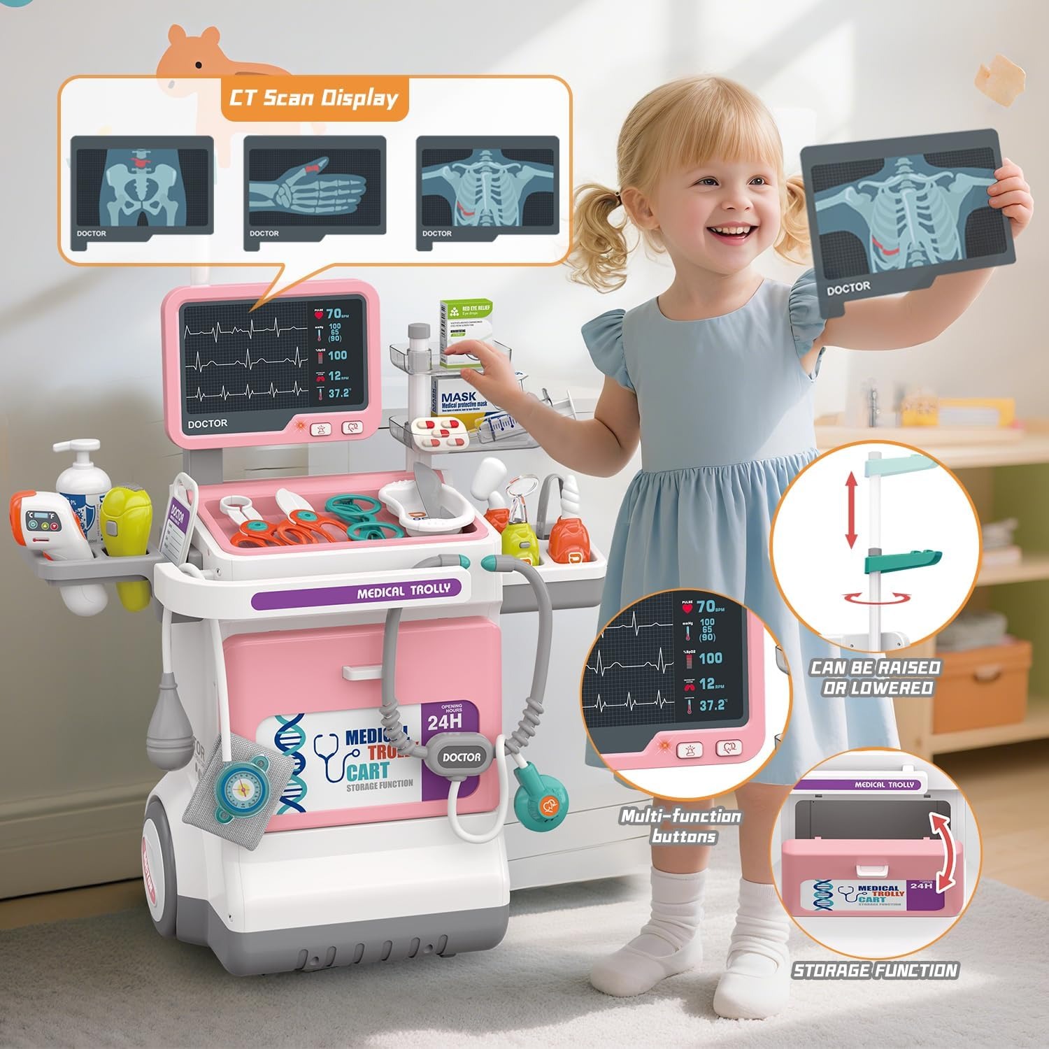Kids Doctor Education - デラックスキッズドクタープレイセットごっこ遊び医療カートトロリー心電図聴診器教育ロールプレイおもちゃ男の子女の子ギフト