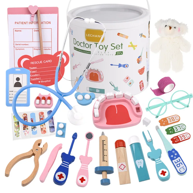 Kids Doctor Education - 木製ごっこ遊びお医者さんセット 知育玩具 子供向け シミュレーション薬箱キット 歯医者さん 看護師さん