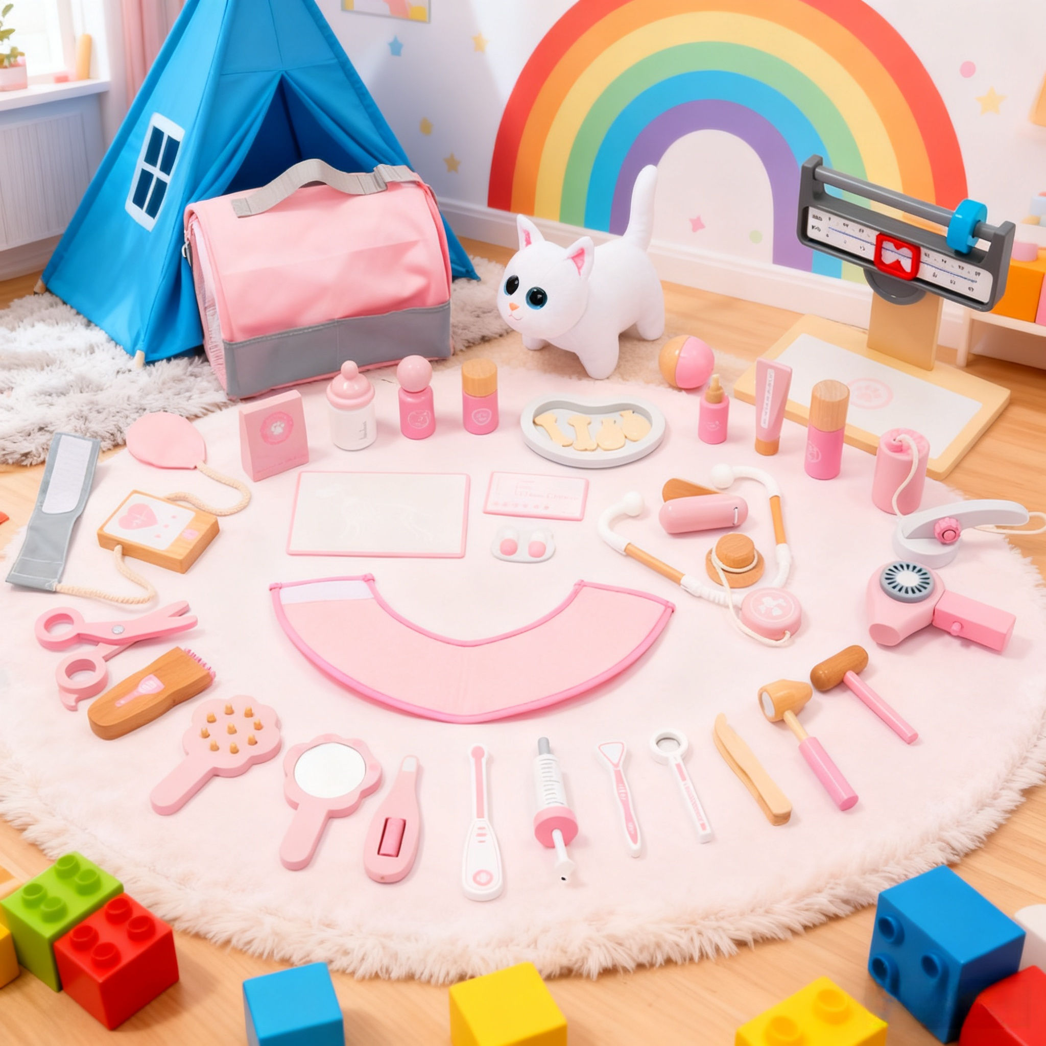 Kids Doctor Education - 子供向けごっこ遊びペットドクターおもちゃセット：教育的成長玩具、越境ロールプレイキット＆木製クラフト