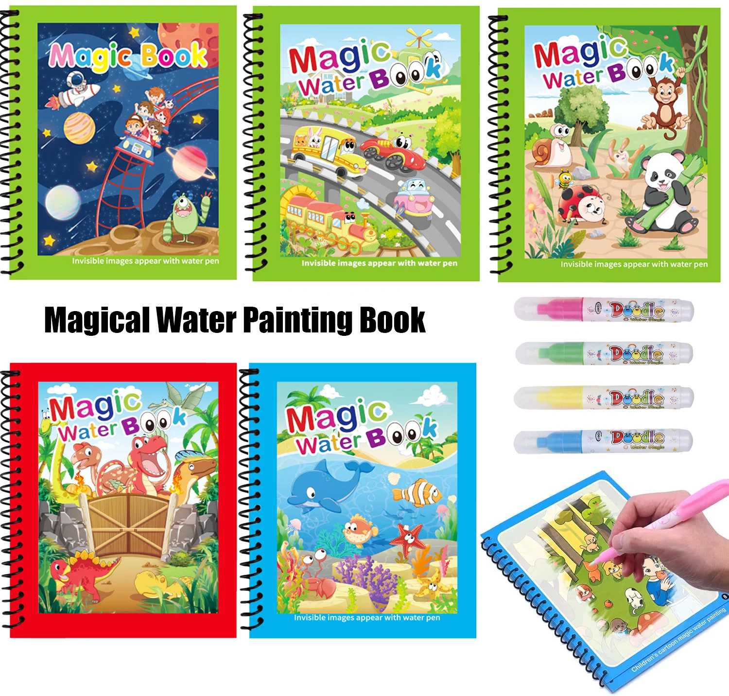 Kids Education Laptop - 1pc 再利用可能な子供用マジックウォーター描画ブックとペン付き繰り返し塗り絵マジックウォーター描画ブック感覚早期教育玩具