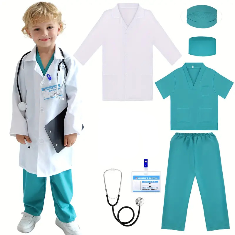 子供のための医師と看護師のコスプレ衣装,白い実験室のコート, - Kids Doctor Education のレビューと価格